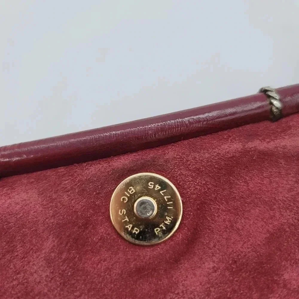 Vintage Womens Genuine Soft Eel Skin Leather Purse Clutch Hand Bag Red Burgundy - Picture 6 of 11